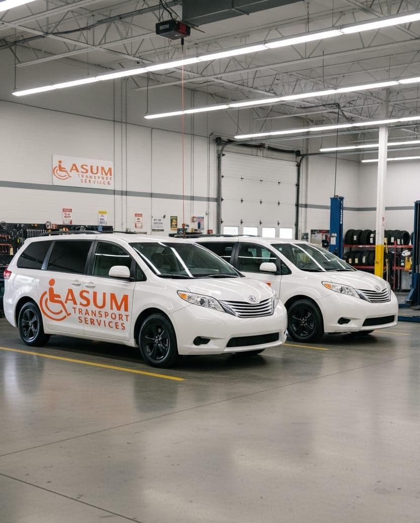 A person in a wheelchair being assisted into a van by a friendly driver.